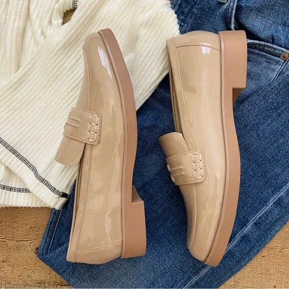 Liverpool Patent Leather Slip On Loafers in Nude - Picture 4 of 9